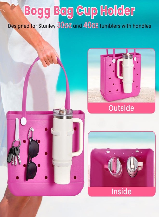 ANTAND Accessories for Bogg Bag, Foldable Cup Holder for 30oz 40oz Stanley Cup, Adjustable Drink Water Bottle Holder Only for BOGG Bag, Insert Charm Carabiner Key Holder Hooks for Tote Bag (White) - Image 5